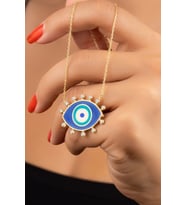 925 Ayar Gümüş Gold Taşlı Mineli Nazar Kolye