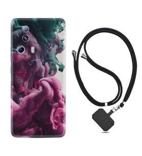 Xiaomi Mi 13 Lite Kılıf Resimli Boyun Askılı İpli Desenli Silikon Pink Green Cloud 1306