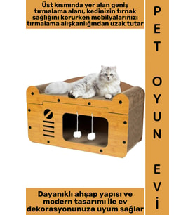 #OyunEvi Evcil Hayvan İlgi Çekici Peluş Toplu Uyku Yuvası Dinlenme Alanı Modern Estetik Ahşap Tek Ka