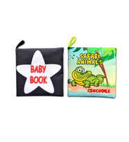 2 Kitap Tox İngilizce Siyah-Beyaz Bebek ve Safari Hayvanları Kumaş Sessiz Kitap E136 E130 - Bez Kitap , Eğitici Oyuncak , Yumuşak ve Hışırtılı