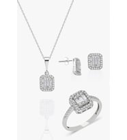 Baget Taşlı Üçlü Gümüş Modern Set Takım