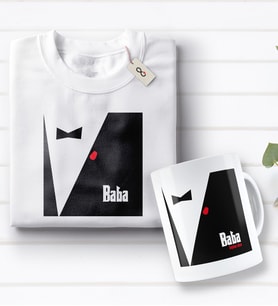 BK Gift Kişiye Özel Baba Godfather Tasarımlı Beyaz Tişört ve Kupa Seti-3 (Model 1)