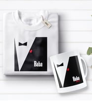 BK Gift Kişiye Özel Baba Godfather Tasarımlı Beyaz Tişört ve Kupa Seti-3 (Model 1)