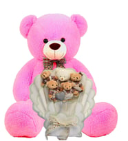 Sevimli 90 cm Peluş Ayı ile Giysili Yumoş Peluş Ayıcık Buketi, Sevgiliye- Sevdiklerinize; Doğum Günü, Yıldönümü, Özel Gün (Fuşya)