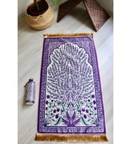 Çini Desenli İpek Dokulu Keseli Seccade S1027 Mor Renk