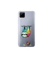 Realme C15 ile Uyumlu Splash Tembel Hayvan Tasarımlı Şeffaf Silikon Kılıf
