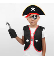 Korsan Yelek + Şapka + Kanca + Maske Çocuk Boy 4-6 Yaş