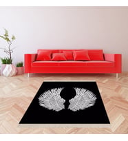 Melek Kanadı Desenli Dijital Baskı Yıkanabilir Kaymaz Taban Modern Salon Halısı ve Yolluk (Beyaz)
