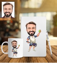 Kişiye Özel Tenisçi Tasarımlı Karikatür Defter Kalem Kupa Set 50