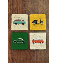 Doğal Taş Bardak Altlığı 4'lü Set 10x10x1 cm araba ve motor baskılı-Stone Coasters