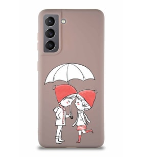 Samsung Galaxy S21 Soft Premier Kapak Aşk Tasarımlı Silikon Kılıf - Pudra (Şeffaf)