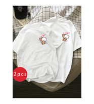 Sevgili Kombini Ayıcık Kalp Baskılı Çift Tişört Oversize Unisex Partner Kombin Seti