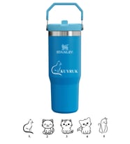 Kişiye Özel Stanley The Iceflow Flip Straw Pipetli Termos 0,89 L Özel Isimli & Fotoğraflı (Mavi)