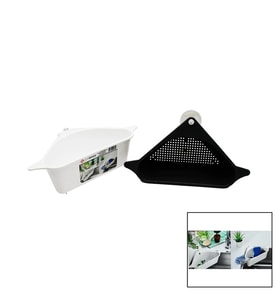 SÜZGEÇLİ LAVABO DÜZENLEYİCİ PLASTİK KÖŞE RAFI VANTUZLU (5047)