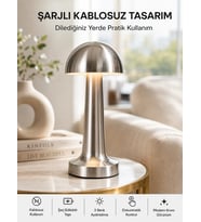 Şarjlı Kablosuz Mantar Masa Lambası Dokunmatik 3 Renk Led Modern Tasarım Yeni Nesil