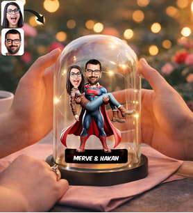 BK Gift Kişiye Özel Örümcek Adam Çift Karikatürlü Led Işıklı Cam Fanus Biblo -1, Romantik Hediye, Ev Hediyesi, Sevgiliye Hediye