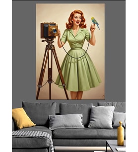Fotoğrafçı Kadın Retro Kıyafet Dekoratif Kanvas - Mdf Ahşap Tablo