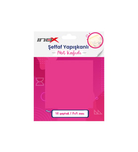 İnox Şeffaf Yapışkanlı Not Kağıdı 75x75 Pembe 50'li