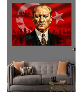 Atatürk Ve Türk Bayrağı Dekoratif Kanvas - Mdf Ahşap Tablo