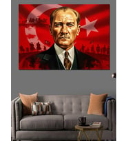 Atatürk Ve Türk Bayrağı Dekoratif Kanvas - Mdf Ahşap Tablo