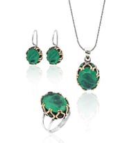 Paraiba Taşlı El işçiliği Otantik Gümüş Üçlü Set 201023381