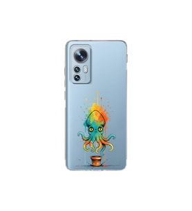 Xiaomi Mi 12 Lite ile uyumlu Splash ahtapot tasarımlı şeffaf silikon kılıf