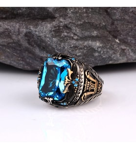 BLUE TOPAZ TAŞLI ERKEK GÜMÜŞ YÜZÜK