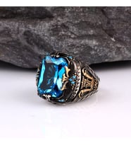 BLUE TOPAZ TAŞLI ERKEK GÜMÜŞ YÜZÜK