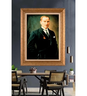 Altın Varaklı Çerçeveli Paspartulu Atatürk Tablo TR1238 (Gold)