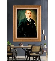 Altın Varaklı Çerçeveli Paspartulu Atatürk Tablo TR1238 (Gold)