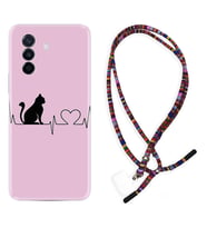 Huawei Nova Y70 Y90 Nova 9 SE  Kılıf Boyun Asklı Rasta Silikon Pink Cat Heart 1303