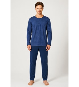 Gd Goldoremi Premium Erkek Rahat Kalıp %100 Pamuklu Desenli Uzun Kollu Pijama Takım