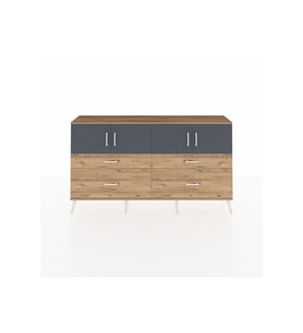 Arges Konsol 2 Raflı 4 Çekmeceli 4 Kapaklı 176x30x99 Çam-Antrasit/Çam