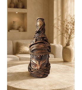 El Yapımı Kadın Figürlü Bronz Dekoratif Şişe Etnik Modern Sanat Biblo Ev Salon Ofis Dekoru 27 cm