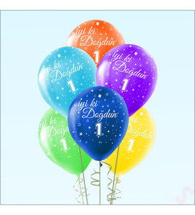 1 Yaş İyi ki Doğdun Çok Renkli Pastel Balon, 30cm x 8 Adet