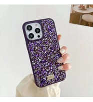 İphone 15 Pro Sw Taşlı Premium Lüx Silikon Cep Telefonu Kılıfı (Mor)