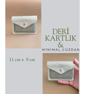 Hakiki Deri Minimal Avuçiçi Simli Leopar Tasarım Kadın Cüzdan Kartlık DRC-18