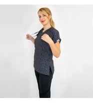 Unisex Lacivert Yıldız Desenli Esnek Likralı Veteriner Hemşire Aşçı Scrubs Cerrahi Tek  Üst Forma