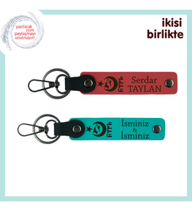 Milli Temalı Kalıcı Hediye, Ayyıldız Kurt Göktürk Desenli Kişisel Anahtarlık x2, Nar Çiçeği-Turkuaz