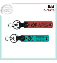 Milli Temalı Kalıcı Hediye, Ayyıldız Kurt Göktürk Desenli Kişisel Anahtarlık x2, Nar Çiçeği-Turkuaz