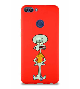 Huawei P Smart Soft Premier Kapak Squidward Dokunaç Tasarımlı Silikon Kılıf - Kırmızı (Şeffaf)