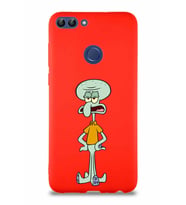 Huawei P Smart Soft Premier Kapak Squidward Dokunaç Tasarımlı Silikon Kılıf - Kırmızı (Şeffaf)