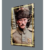 Atatürk Portre Dikey Cam Tablo Hediyelik Büyük Tablo Ev Ofis Dekoru