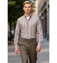 Erkek Çizgili Düğmeli Yaka Uzun Kollu Slim Fit Gömlek Modern Şıklık İdeal Seçim Günlük Konfor