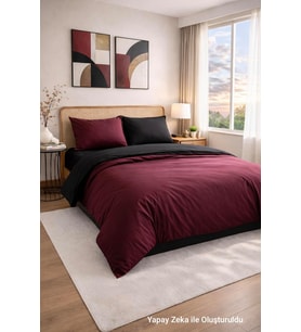 Çift Kişilik Nevresim Takımı (Lastikli Çarşaf+Yastık Kılıfı+Yorgan Kılıfı) Çift Yönlü Pamuk-Polyester 90x190 100x200 120x200 160x200 180x200 200x200 (Bordo-Siyah, 90x190)