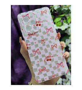 Redmi Note 12 PRO 5G Uyumlu Kurdele ve Kiraz Desenli Şeffaf Telefon Kılıfı