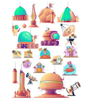 Uzay Temalı Sticker Set 12 Parça Telefon, Tablet, Defter, Laptop Sticker