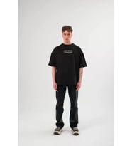 pilelistore- Unisex Bisiklet Yaka Baskılı Oversize T-Shirt - Siyah