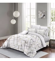 MonoHome Marble Geo Çift Kişilik Nevresim Takımı 3D Pamuk Saten (Altın-Beyaz)