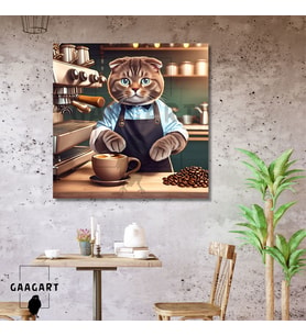 Kare Kanvas Kahve Köşesi Cafe Tablosu Barista Scottish Kedi